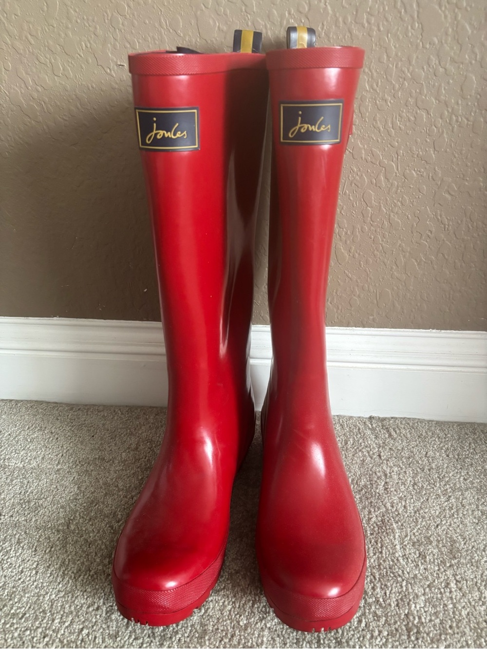 Joules Navy Rain Boots with Pink Trim